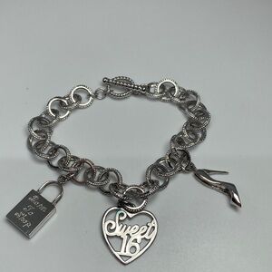 World of Charms Silver Color  “Sweet 16” Charm Bracelet 7”